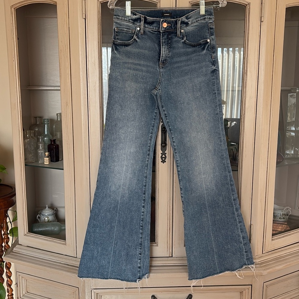 Express 70 flare mid rise jeans, size 4R